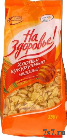 Хлопья кукурузные медовые Кунцево 350 гр*10 шт/уп №353