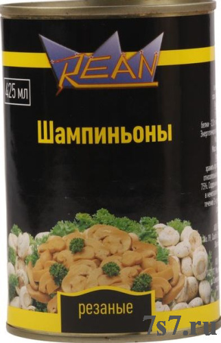 Грибы "REAN" шампиньоны резаные ж/б 425мл(400гр)*24шт./уп
