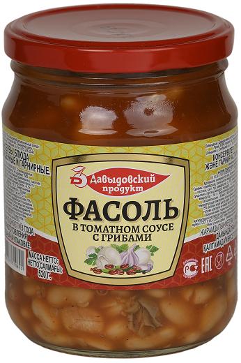 Фасоль "Давыдовский продукт" в томатном соусе с грибами ТУ ст/б 470г *6шт/уп